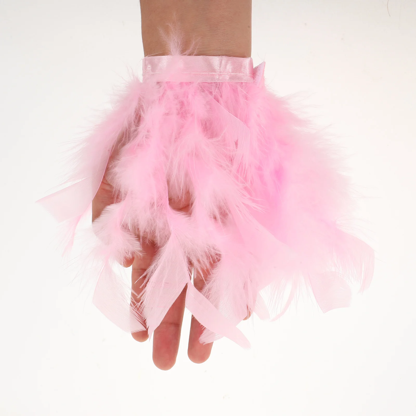 

1 Pair Nail Art Props Lightweight Organza Feathered Detachable Wrist Cuffs Fake Sleeves for Women Salons Portfolio Displays