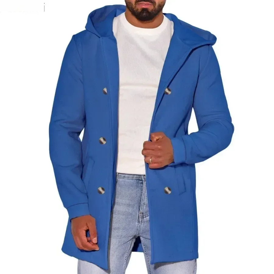 Men's Woolen Hooded Jackets Mid Length Slim Straight Jackets Outerwear Men Autumn Winter Warm Outdoor Windbreaker Blends