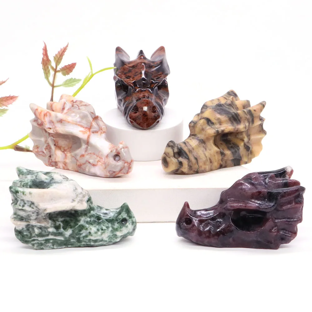 70mm Dragon Head Statue Natural Gemstone Crystal Reiki Healing Hand Carved Stone Figurines Crafts Home Decoration Gift Wholesale