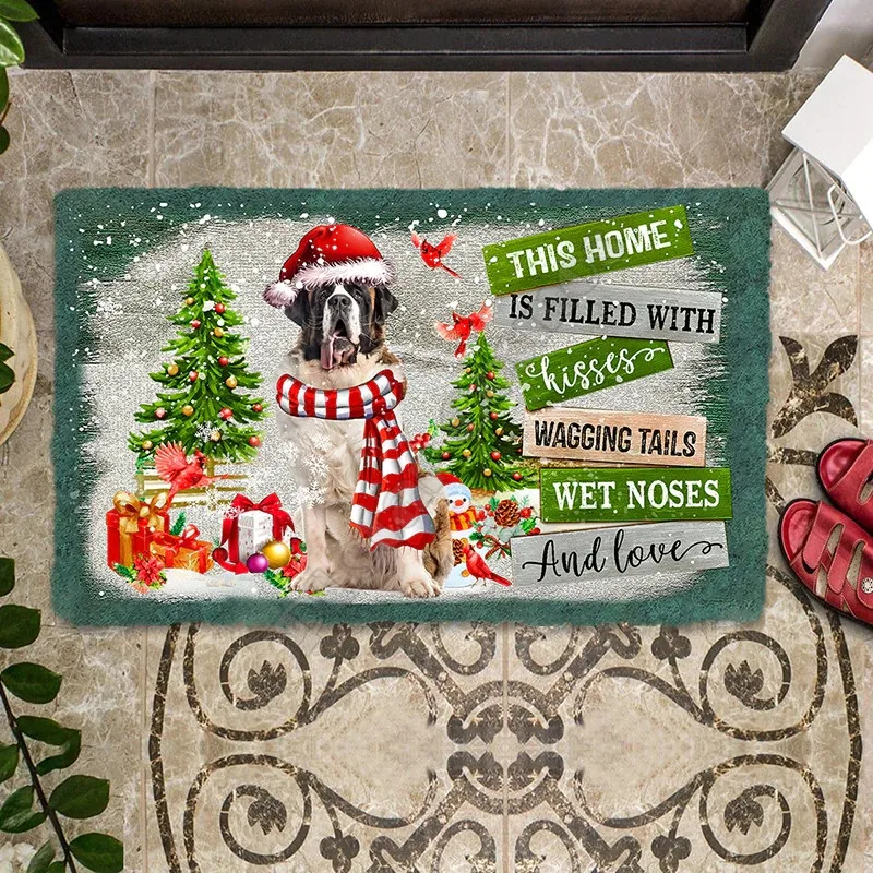 

This Home Is Filled With Kisses Saint Bernard Doormat 3D Printed Floor Carpet Indoor Outdoor Doormat Non-slip Christmas Gift