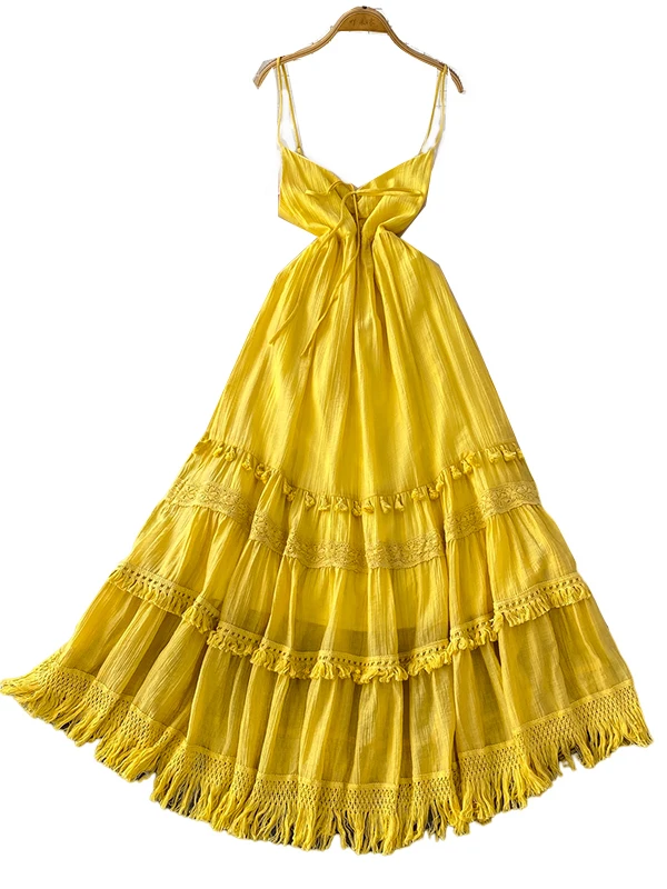 Beach Vaion Sle Sexy Bal longue v-ne Dr femmes été taille haute minceur gland jupe Midi coréen Sle trajet
