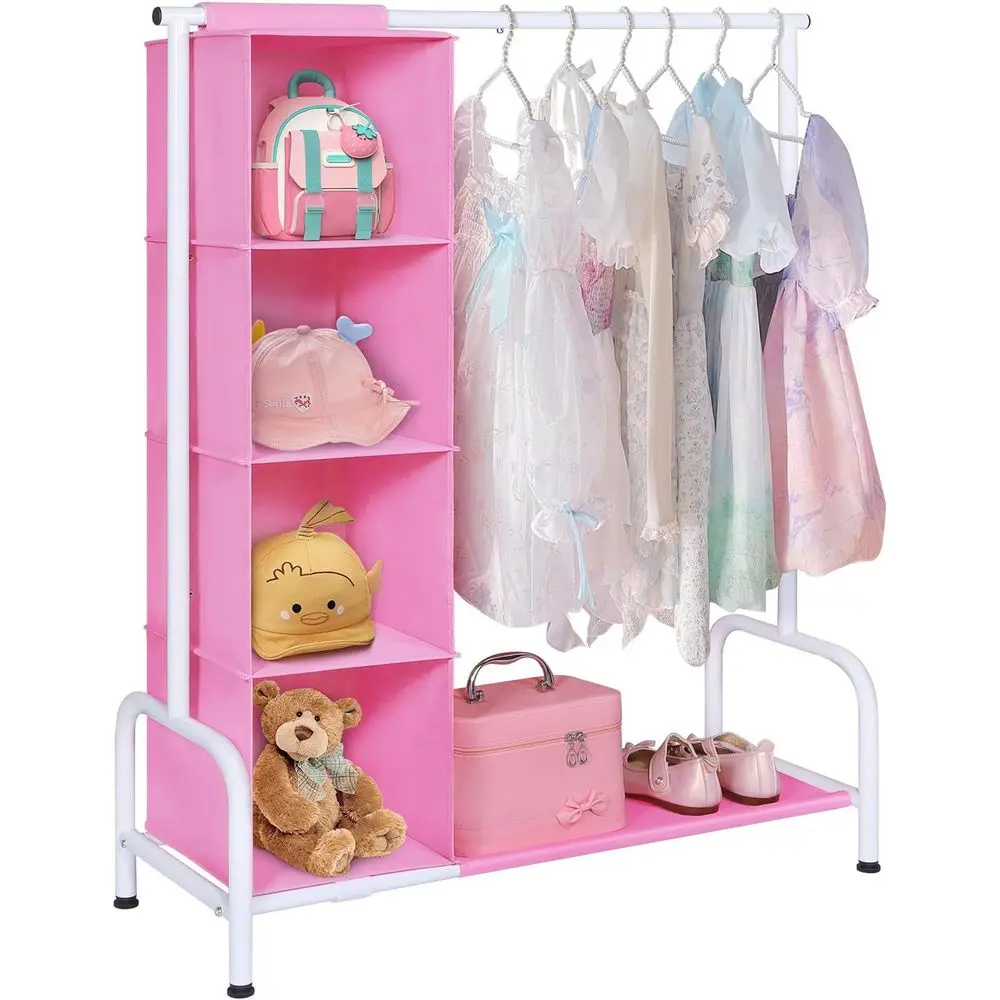 

Kids Clothing Rack with Hanging Organizer, Toddler Clothing Storage, Kids Wardrobe Closet, Baby Clothes, Dance Costumes, Pink/Wh