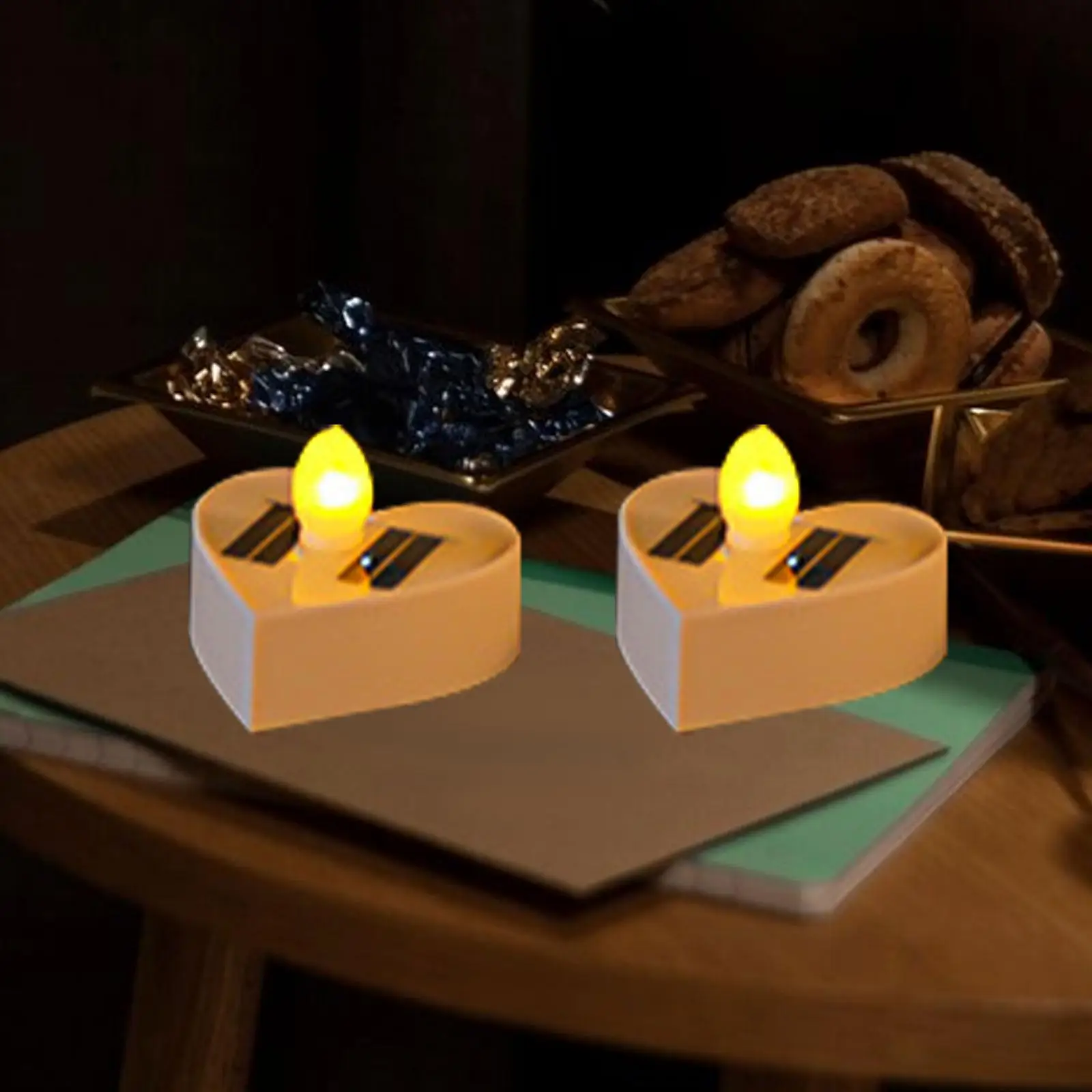 2 Pieces Solar Powered Candle Light Bright LED Flameless IP65 Waterproof Ornament Solar Tea Lights Decorative Lamp Ambient Light