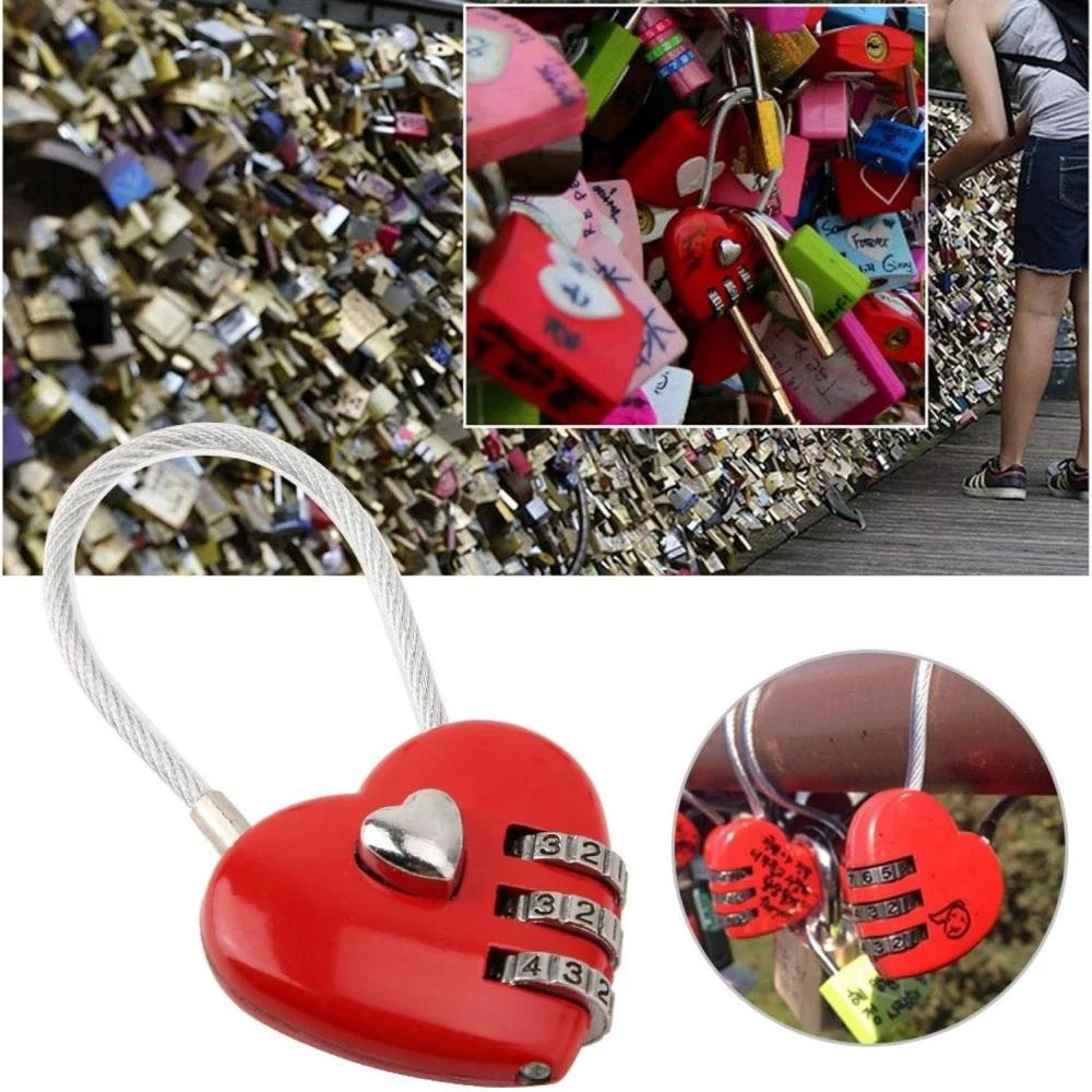Love Lock Wedding Lock Heart Love Combination Lock School Bag Backpack Trolley Box Concentric Lock 6 Colors Zinc Alloy Padlock