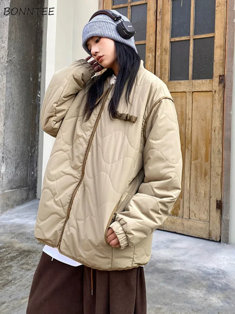 Zip-up Parkas Women Loose Vintage Thicker Panelled Warm Autumn Winter Coats Maillard Stylish Versatile High Street Fashion Daily