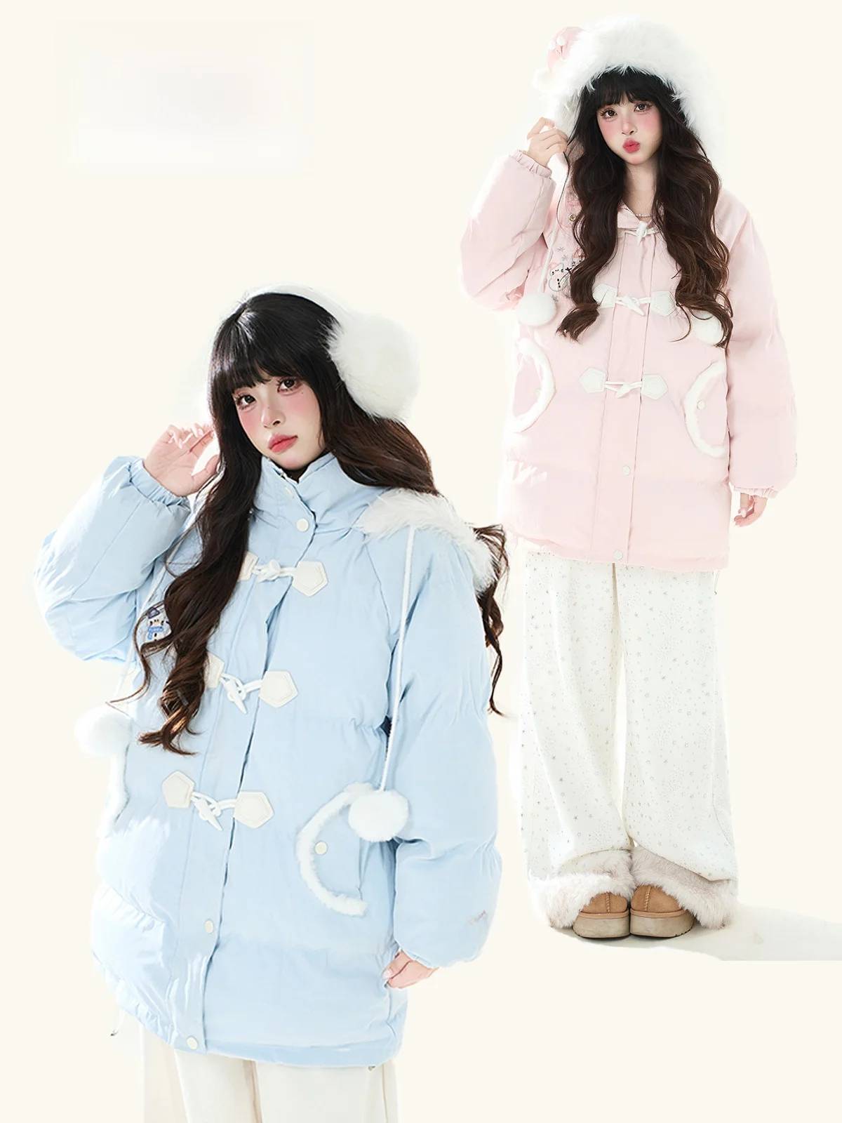 

ENJOG Зимнее пальто-пуховик с капюшоном и принтом «Снеговик», женское, новое, на пуговицах, свободного кроя, средней длины, хлопковое, верхняя одежда