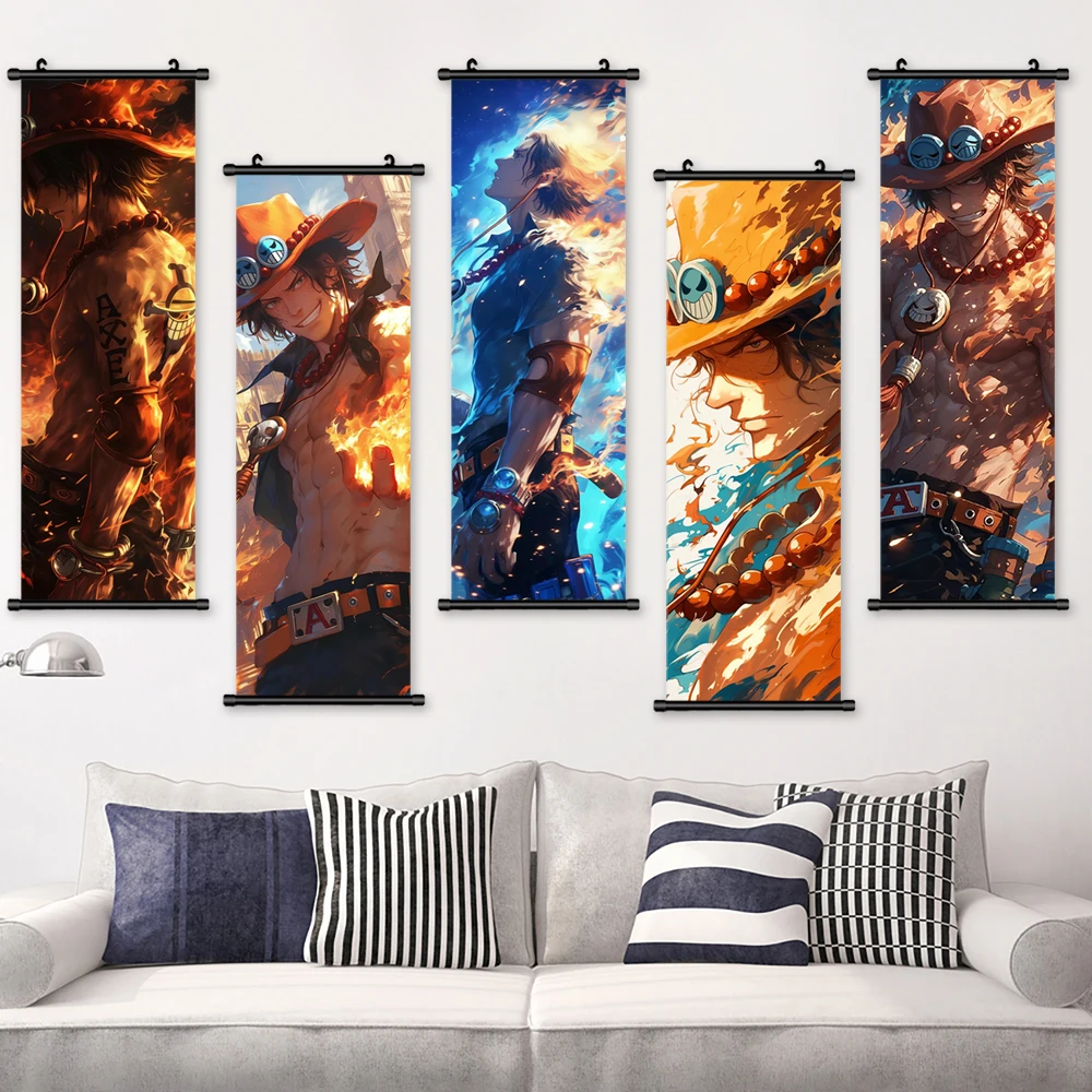 One Piece Wall Art Anime Poster Roronoa Zoro Canvas Painting Portgas D Ace Hanging Scrolls Cartoon Modular Picture Home Decor