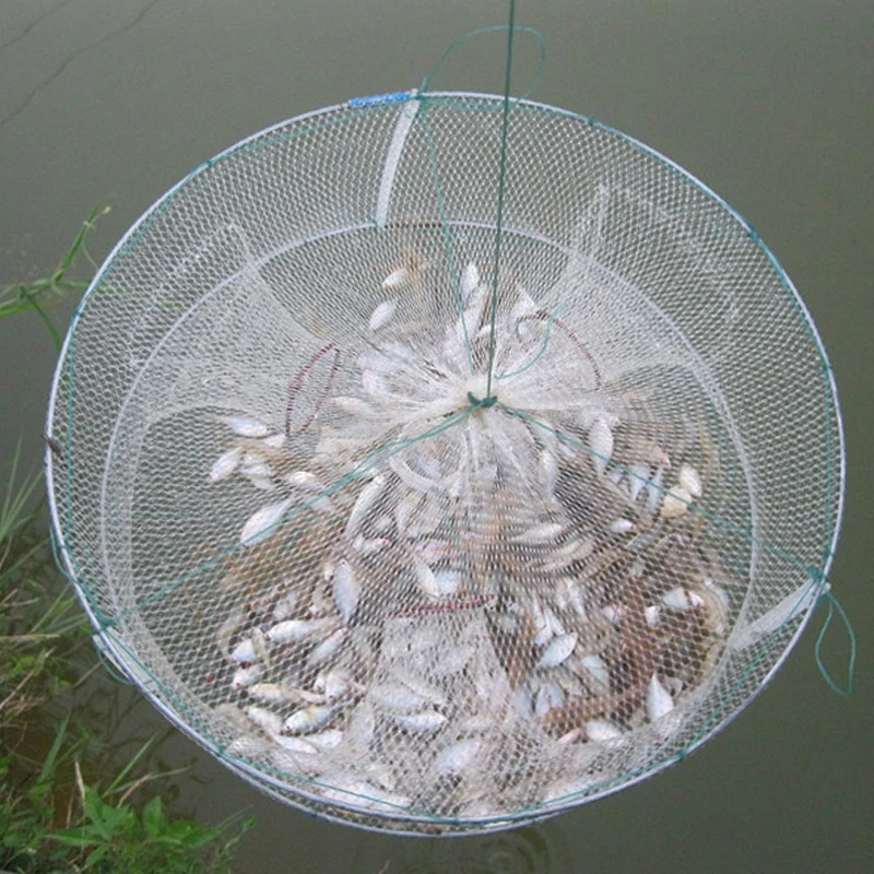 1pcs Foldable Fishing Shrimp Fish Crab Bait Net Trap 4 Holes Crayfish Lobster Fishnet Cast Dip Cage 42*20cm