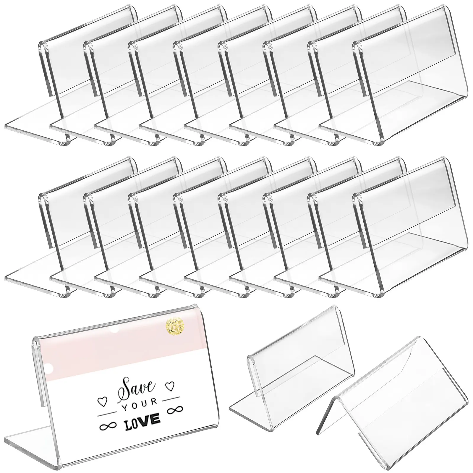 48Pcs Clear Sign Holders L Shape Table Display Stands Slanted Plastic Frames for Table Numbers Brochure Cards Sign Holder