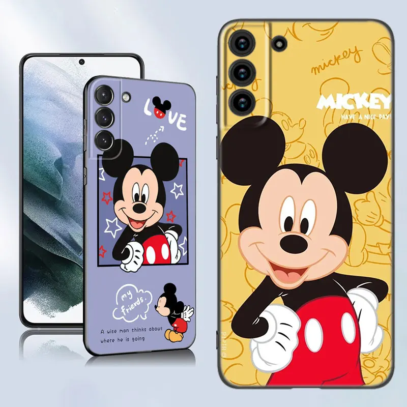 Cute M-Mickey Mouse Black Silicone Phone Case For Samsung Galaxy S23 S21 S20 FE S24 S22 Ultra S10E S10 S9 S8 Plus