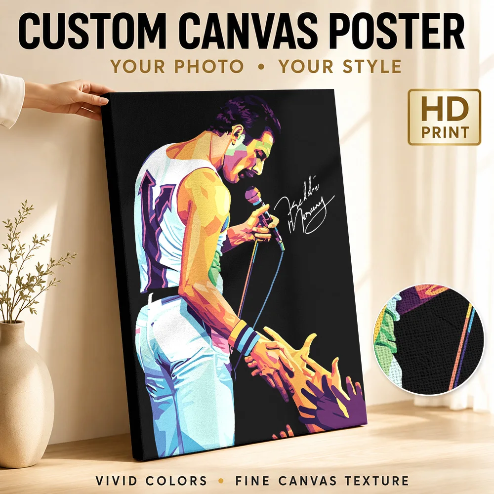 Freddie Mercury Canvas Poster Personalized Photo Retro Music Wall Paintings Decoration for Bedroom Ready to Hang Gift for Fans
