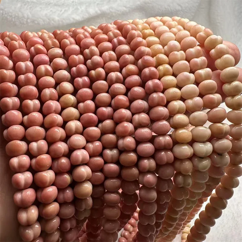Pink Peach Ridge Bodhi Seed Heart-Shaped Buddhist Prayer Beads Bracelet