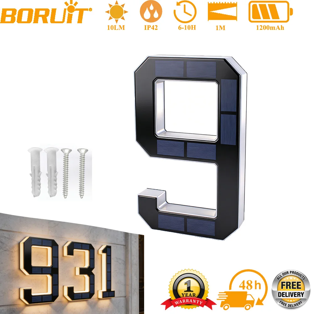 BORUiT LED Solar House Number Light Solar House Number Light Waterproof Address Numbers for Outdoor Modern Home Garden Decor