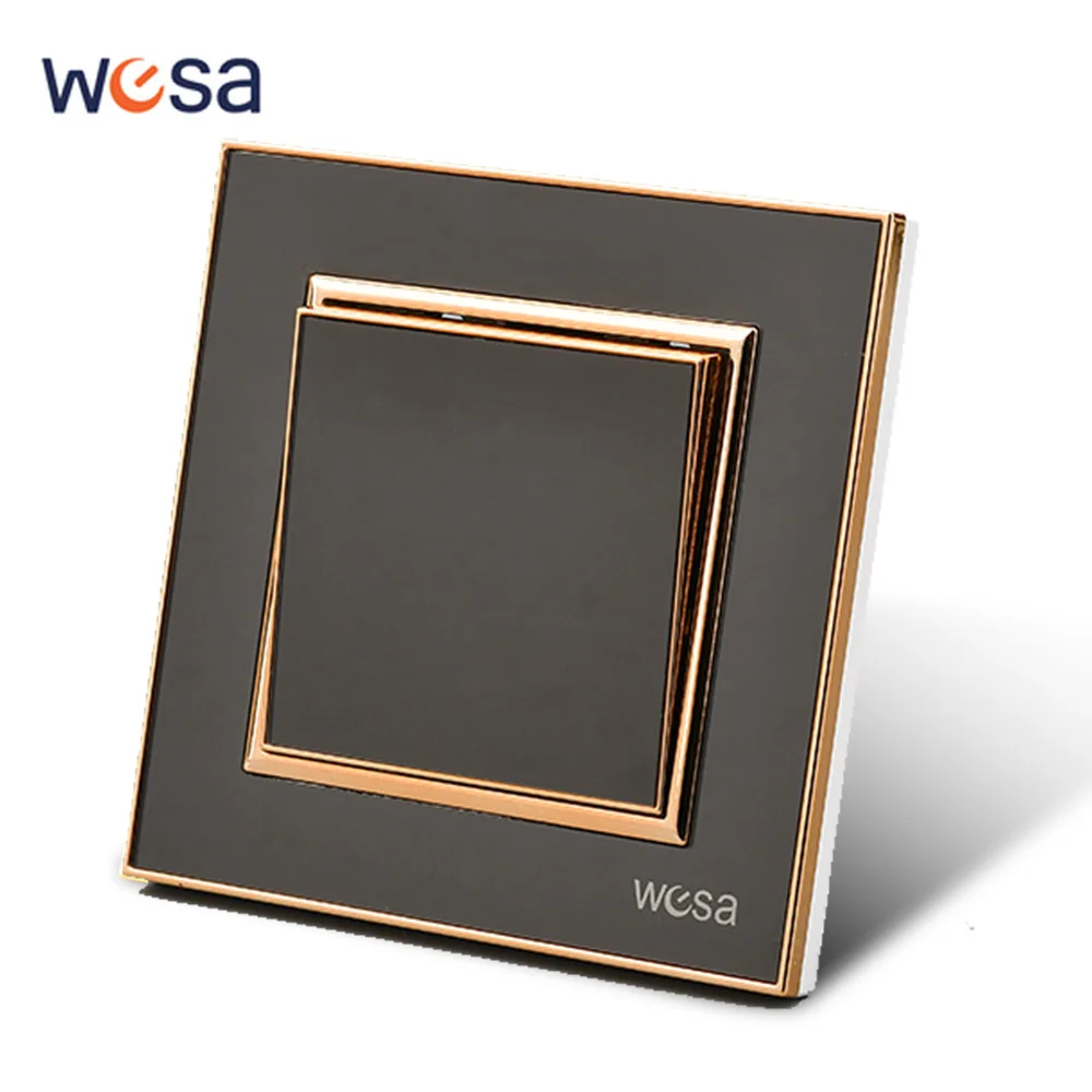 WESA-Interruptor de pared acrílico con espejo negro, Panel ignífugo Vintage, 1 entrada, 1 vía, interruptor basculante de encendido/apagado, CA 250V,