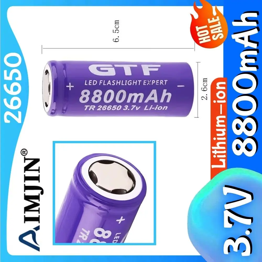 

Литий-ионный перезаряжаемый аккумулятор 26650 3.7V 8800mAh для светодиодного фонаря, новинка 26650A