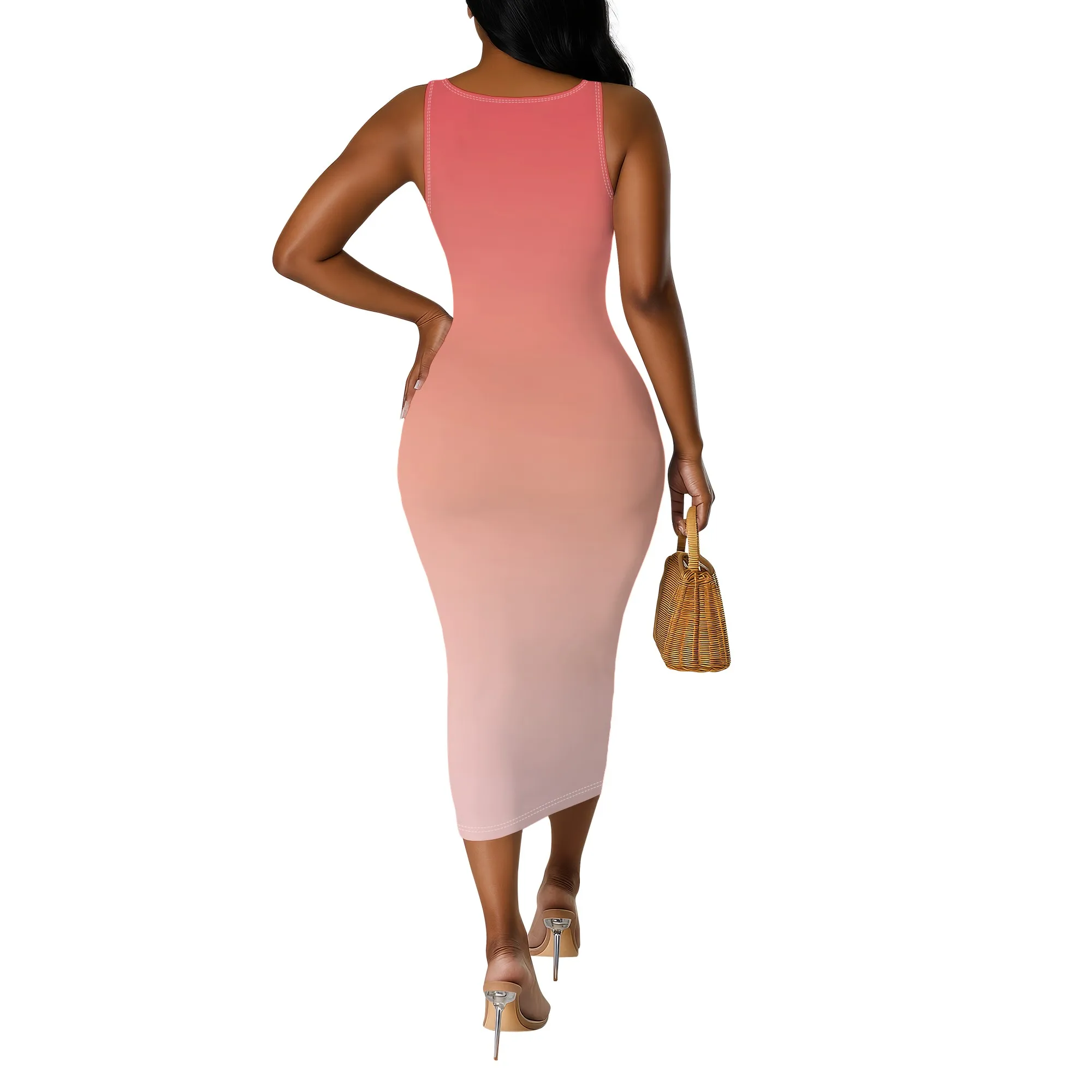 ผู้หญิงสบายๆเซ็กซี่ Tank Top ชุดเข้ารูปฤดูร้อนดินสอแขนกุด Basic Midi Club Dresses
