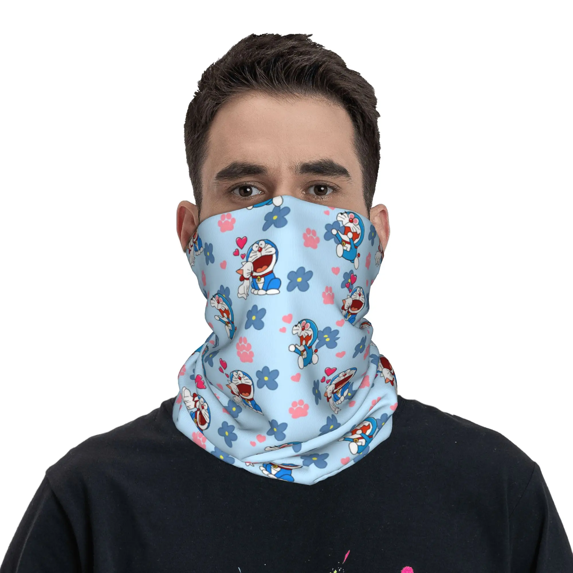 

D-Doraemon Robot Cat Bandana Neck Gaiter Windproof Face Scarf Cover Men Women Anime Headwear Tube Balaclava