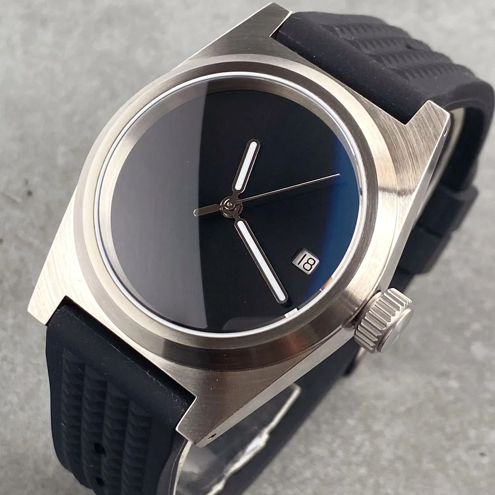 Reloj cuadrado para hombre con movimiento automático NH35/PT5000 de 38MM, esfera negra estéril sin marcadores, cristal de zafiro AR para buzo 20ATM