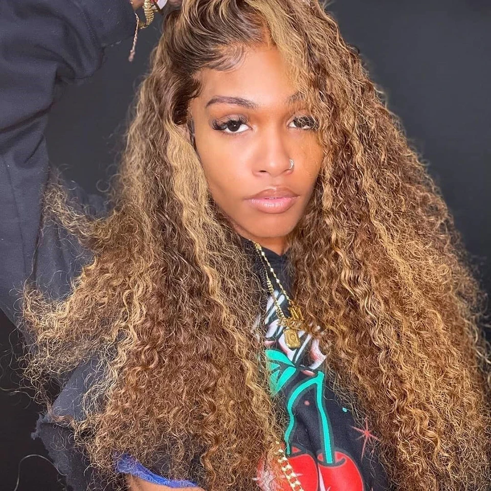 Peluca resaltada 13x4 13x6, pelucas de cabello humano para mujeres, onda de agua HD, peluca Frontal de encaje de densidad 250, pelucas frontales de encaje rubio miel rizado