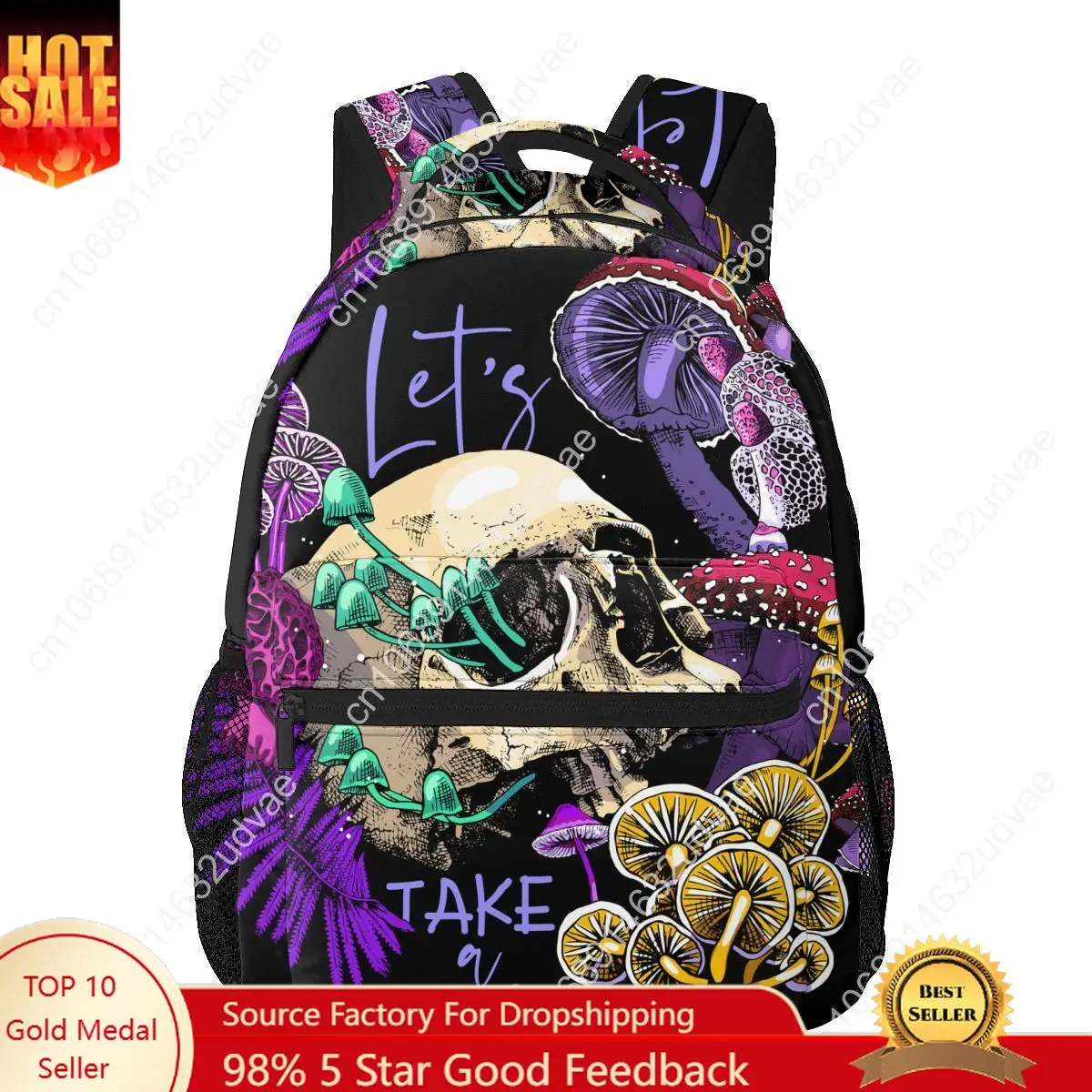 

Men Woman Backpack Magic Psychedelic Mushrooms And Skulls Schoolbag for Female Male 2022 Fashion Bag Student Bookpack