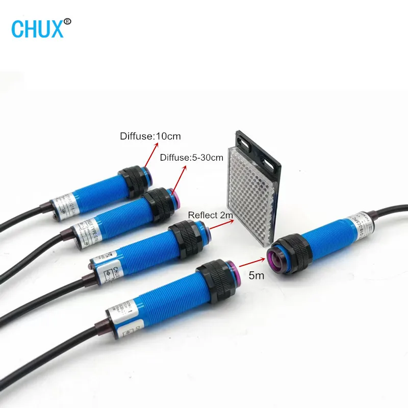 CHUX M18 10cm 30cm 2M 5M Photoelectric Proximity Sensor Switch Optical Detection E3F Diffuse TD Reflection Through Beam