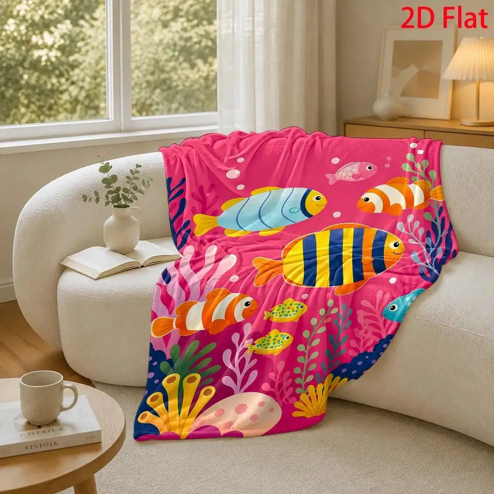 Tropical Fish Print Throw Blanket Sea Life Ocean Decor Throw for Nursery Kids Room Beach Coastal Animal Lagoon Boho Bedding Gift
