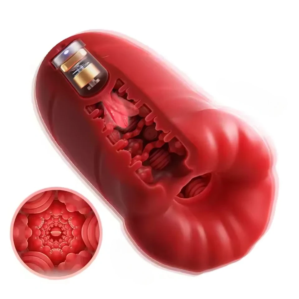 Automatic Male Masturbator Cup with Vibrating Tongue Licking Function Realistic Pocket Oral Simulation Sex Toy for Adult Men