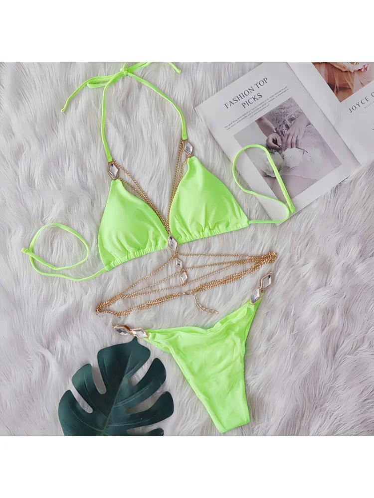 بيكيني كريستال الماس الجسم سلسلة مزين حزام ملابس السباحة يفصل ملابس السباحة الشاطئ