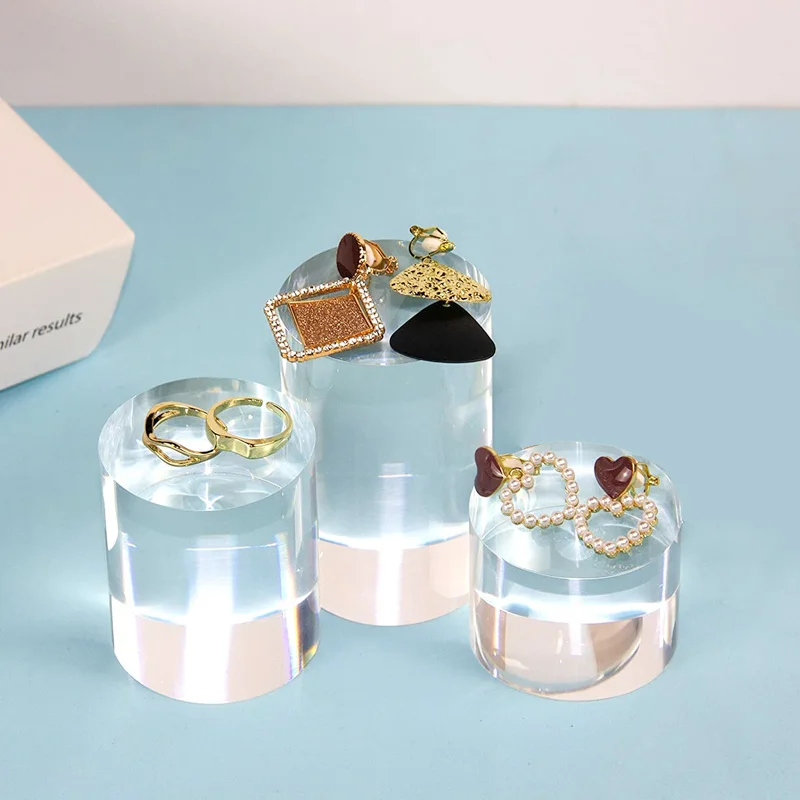 Clear Polished Acrylic Cube Cylinder Round Photo Props Boutique Jewelry Cosmetic Crafts Closet Show