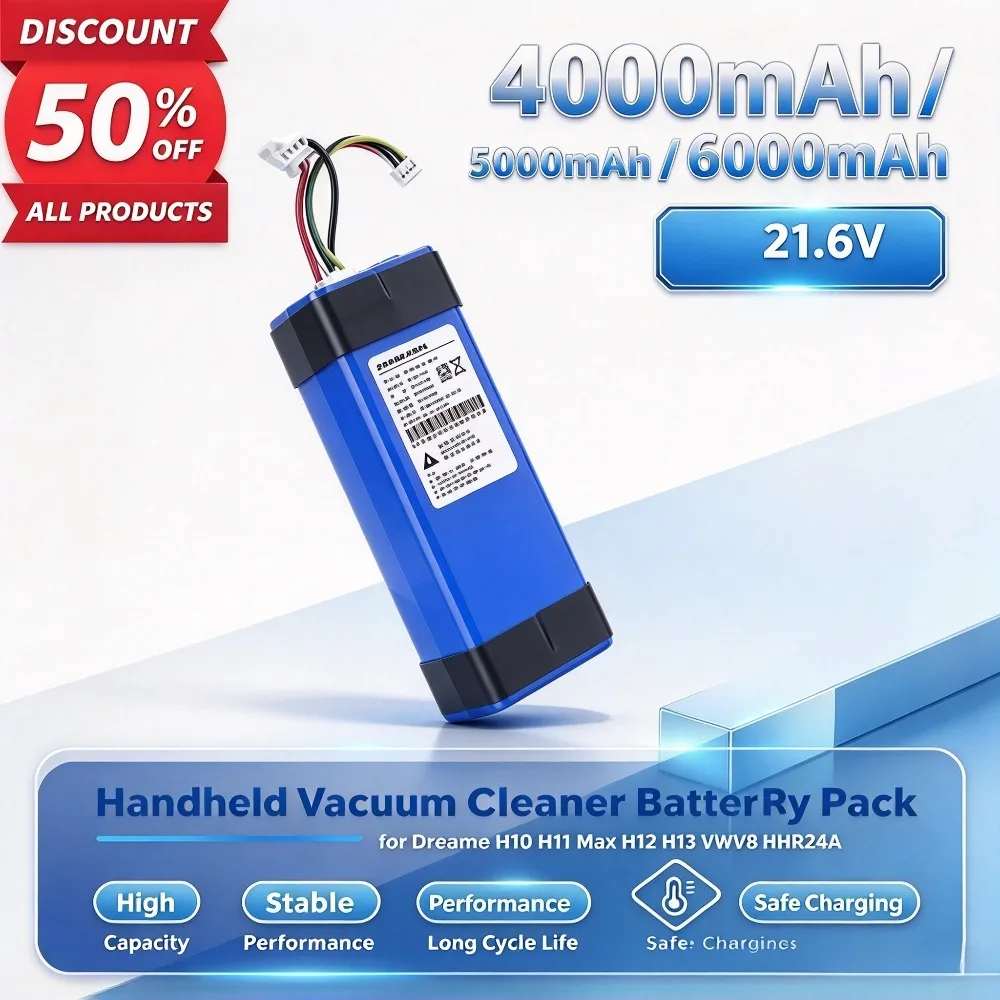 Replacement Li-ion Battery 21.6V 4000mAh/5000mAh/6000mAh for Dreame H10 H11 Max H12 H13 VWV8 HHR24A Handheld Vacuum Cleaner