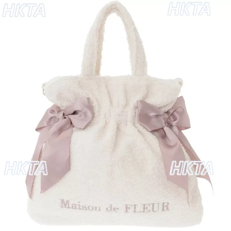 Japanese Sweet Autumn Cute Double Bow Portable Messenger Bag Women Girls Lolita Versatile Letters Large Capacity Backpack Bags