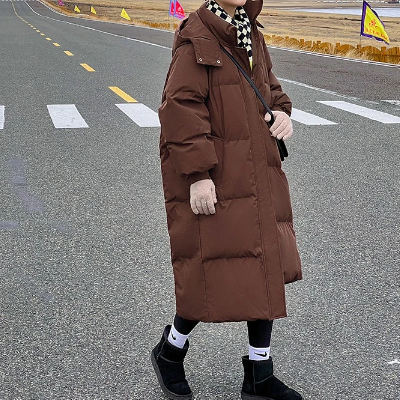 2025 New Cotton Clothes Women's Elongated Hooded Cotton Jacket Autumn and Winter Loose Warm Jacket