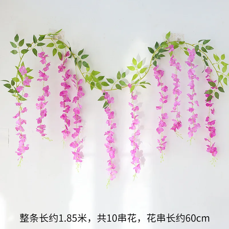 1 قطعة الوستارية الاصطناعية زهور الحرير الأرجواني الأحمر الأبيض الأخضر الروطان سلسلة الكرمة الزفاف قوس زهرة ديكور حديقة المنزل #3