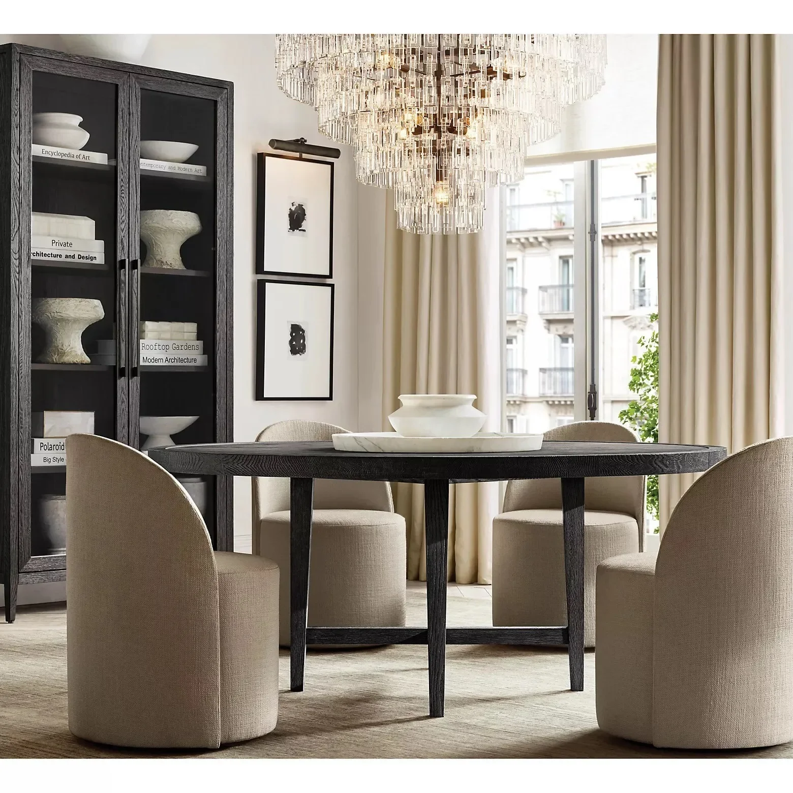 طاولة طعام منزلية حديثة وبسيطة من الخشب الصلب بالكامل، طاولة مستديرة صغيرة ريفية أمريكية