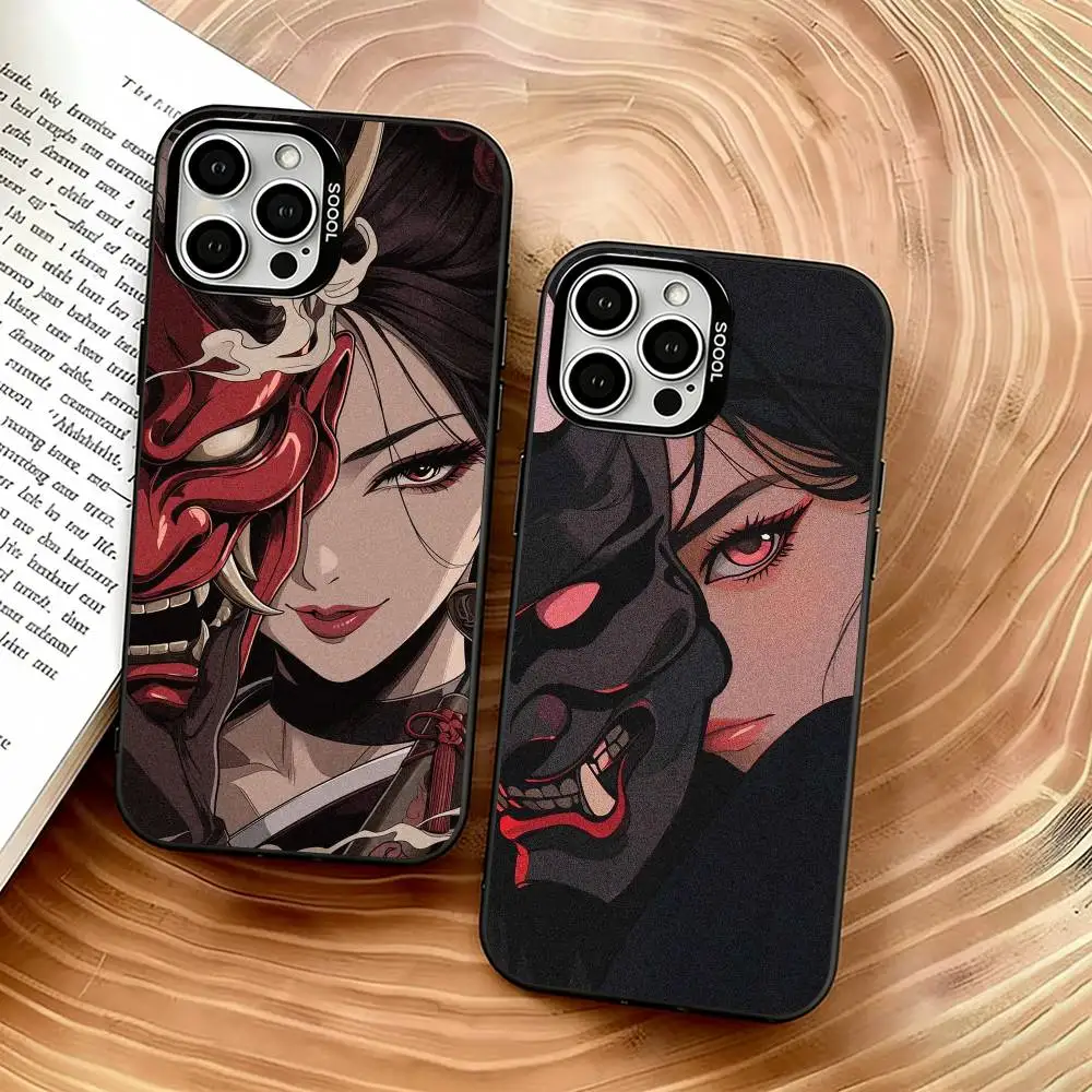Anime Hannya Mask Phone Case For iPhone 17,16,15,14,13,12,11 Plus,Pro Max,XS,Colored Silver Plated Inside Cover