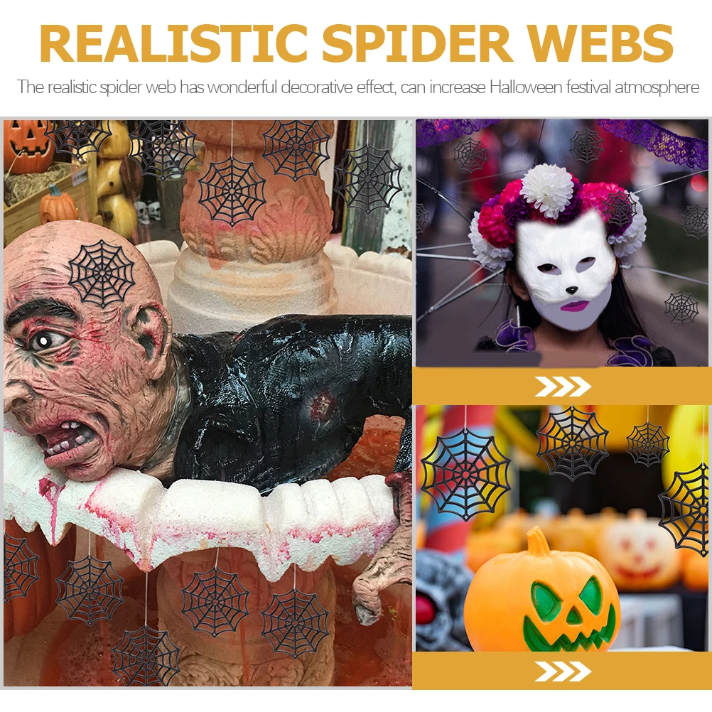 

150 Pcs Giant Spider Halloween Decorations Cobweb Accessories Indoor Spiderweb Mini Creepy Black
