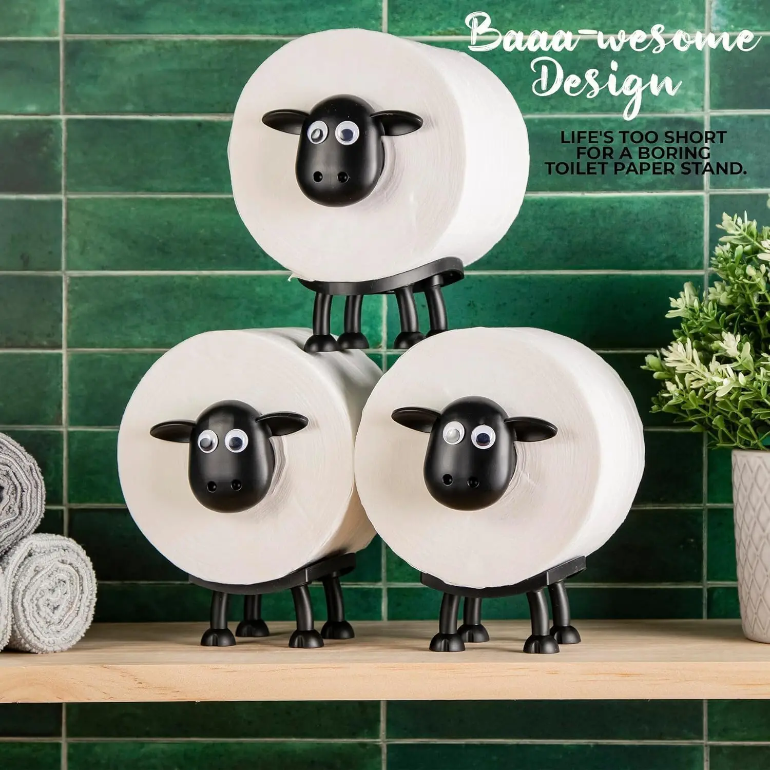 

Funny Black Sheep Stainless Steel Loo Roll Holder Set (3 Pcs)-3D Printed Wall-Mounted Eco-Friendly Bathroom Tissue Storage Decor