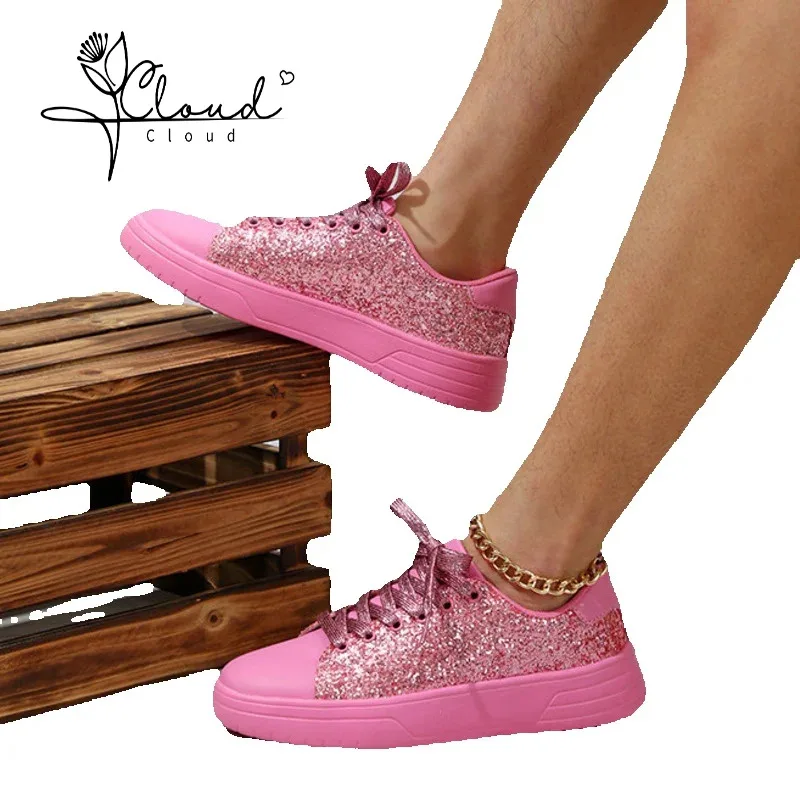 Casual Thick Sole Board Shoes New Bright Face Fashion Women's Shoes Low Top Plus Size Lace-up Flat Shoes Couple Fashion Shoes