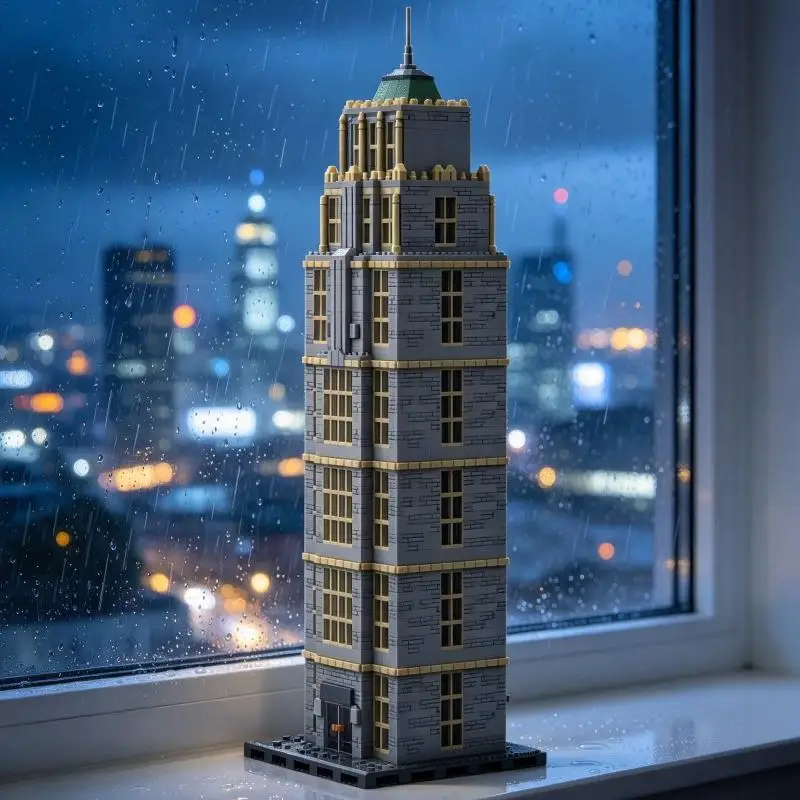 City Corporate Skyscraper MOC Bricks Masonry Textured Wall Grid Window Rows Model DIY Brick Kit Desktop Scene Ornament