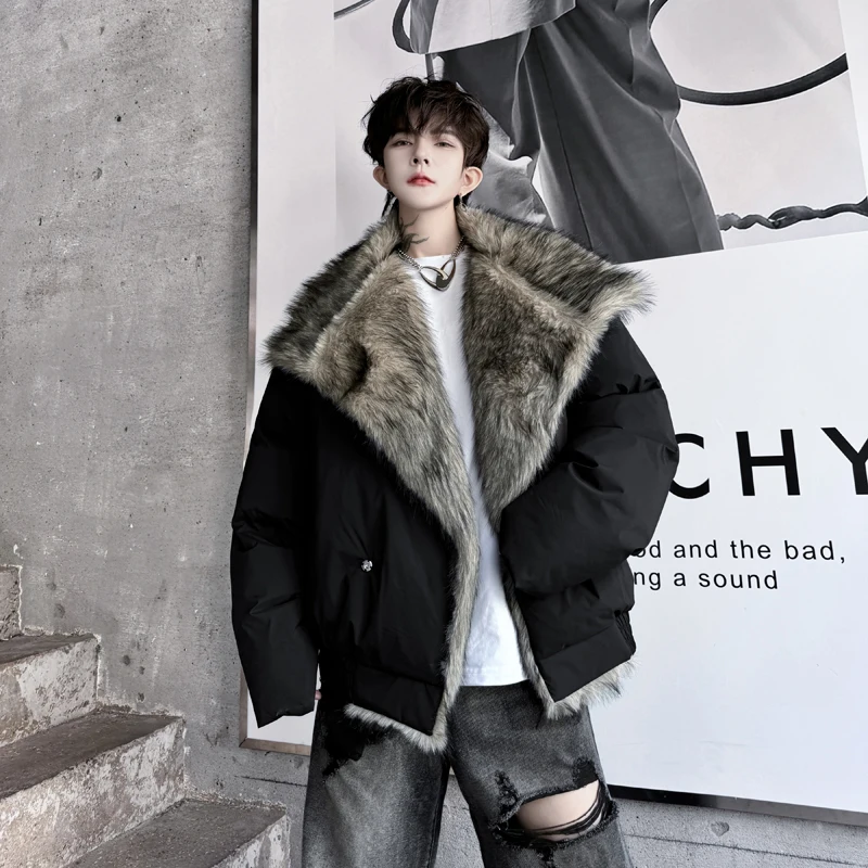 

American Retro Thiened Cotton Jaet with Fur Collar Loose Outerwear Faionable Urban Sle Long Sve Single Button Closure