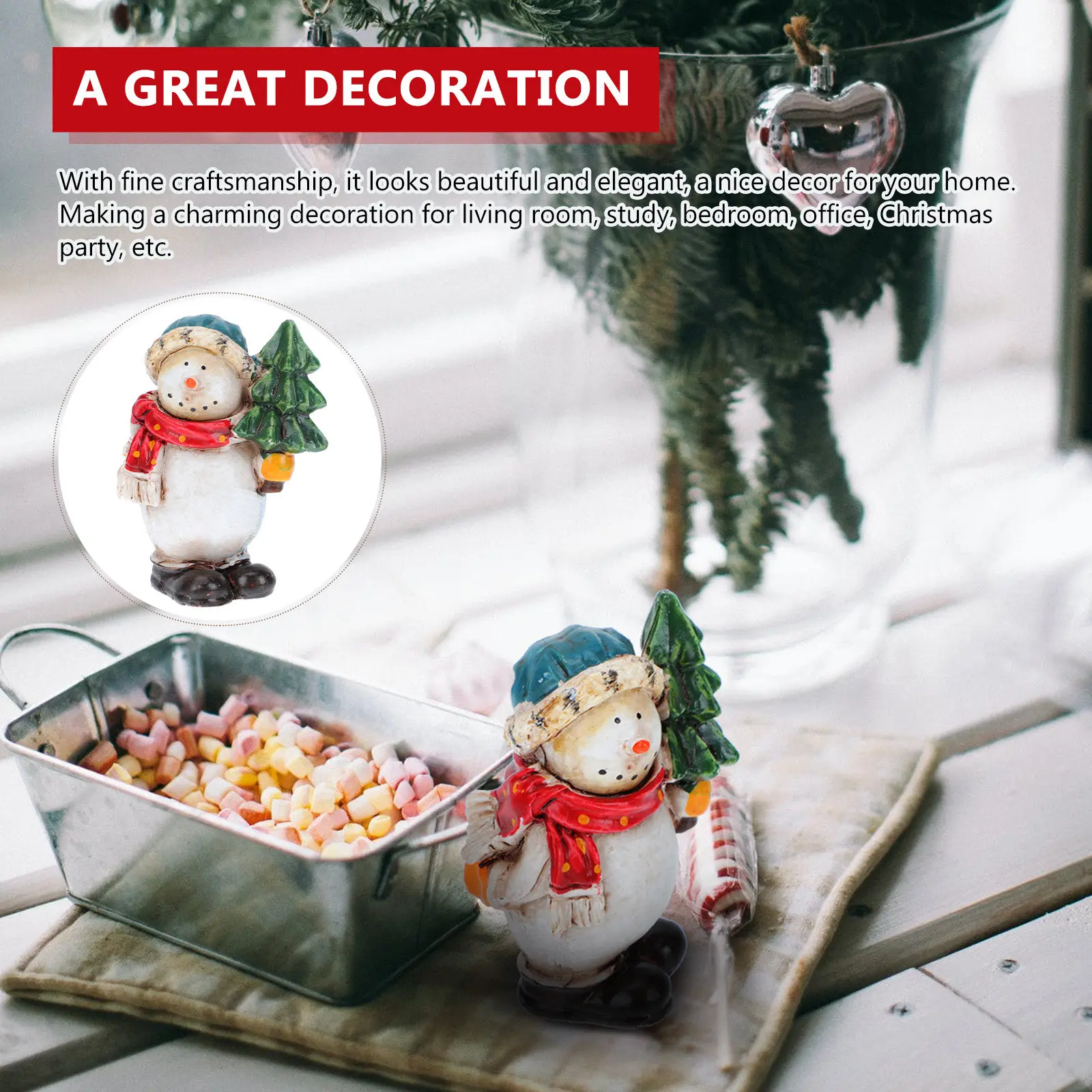 1Pcs Snowman Adornment Christmas Desktop Decoration Resin Snowman Ornament Small Resin Craft Xmas Home Decor Delicate Cartoon