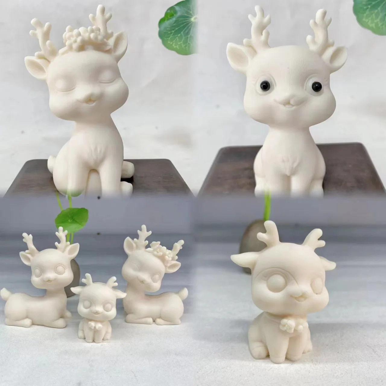 Ivory Nut Carved Cute Deer Figurine Creative Animal Ornament Tea Pet Car Desktop Home Decor Craft Collectible Gift