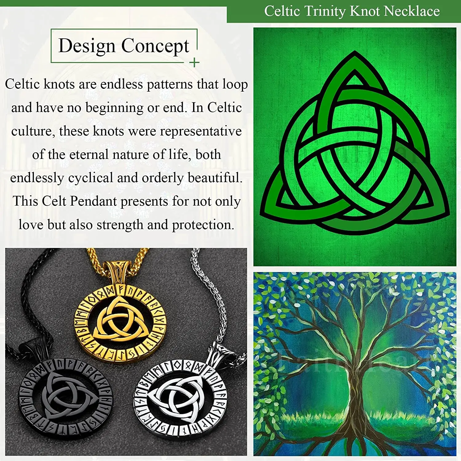 ChainsPro Norse Viking Irish Celtic Pendant Necklace Stainless Steel Nordic Compass Valknut Rune Jewelry for Men Women CP717