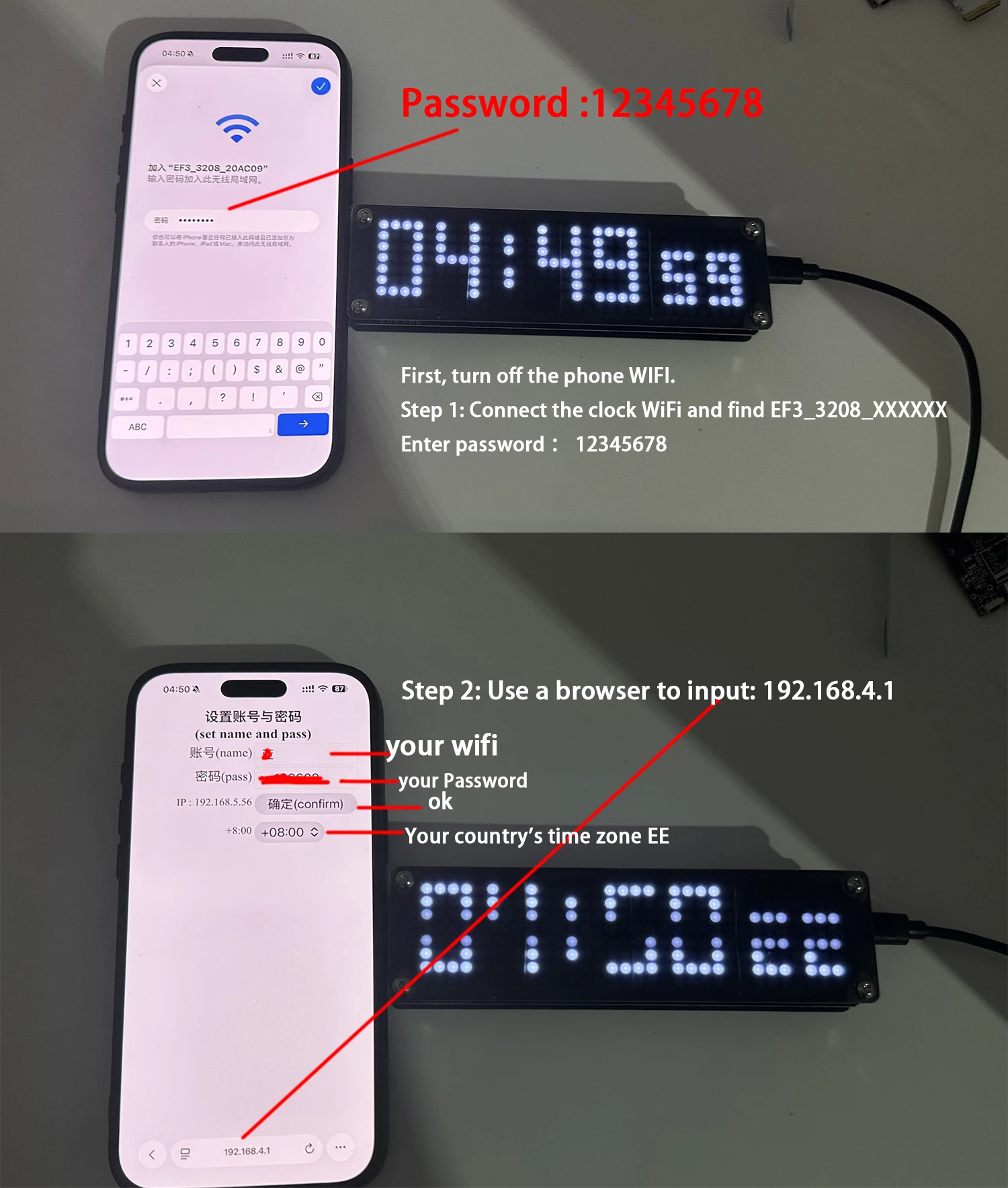 WIFI Clock W Seconds LED Dot Matrix W Audio Music Spectrum Level Meter Digital Display TIME FOR Desktop Decoration Bed Clock