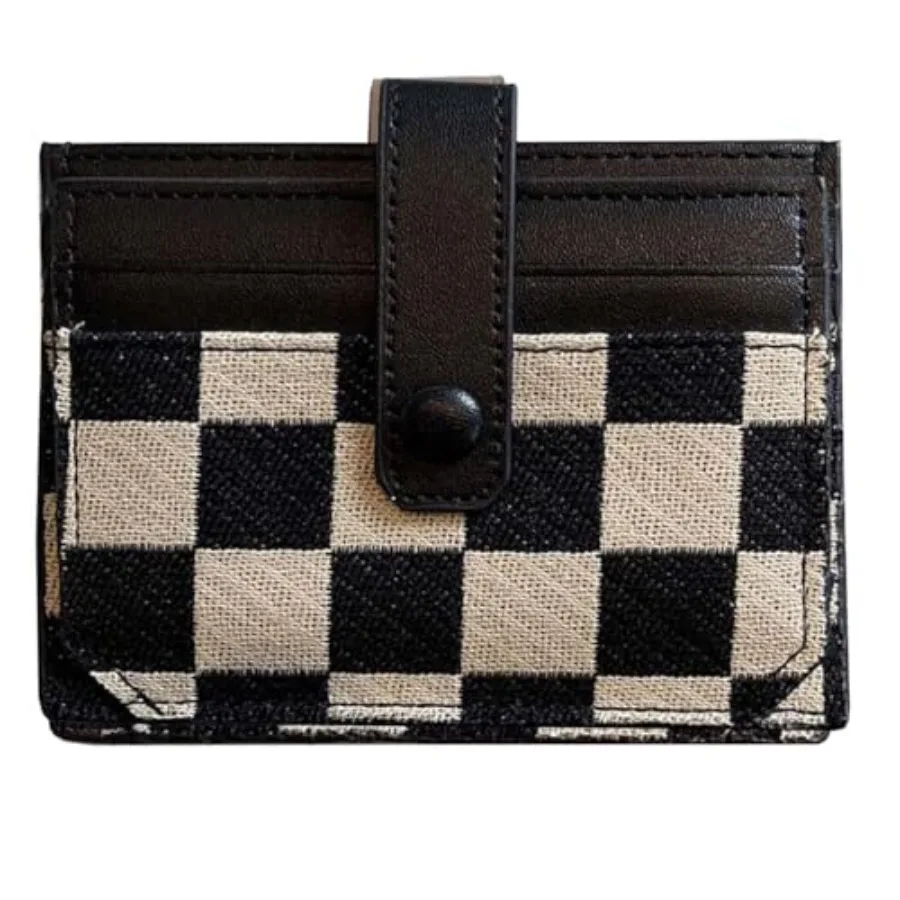 

Cute Slim Checkered Canvas Wallet for Women Compact Front Pocket Credit Card Case, Minimalist Purse for Cards