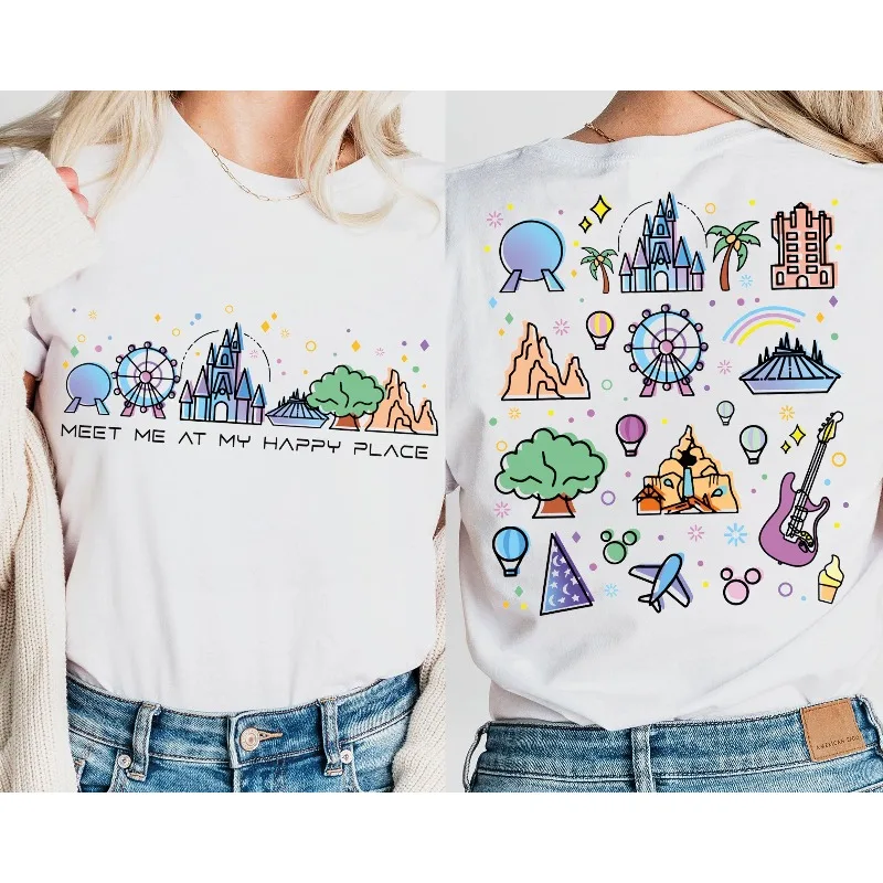 قميص ديزني في المكان السعيد، تي شيرت ديزني وورلد إيبوكات، قميص ديزني بارك للعطلات العائلية 2025 قميص ديزني