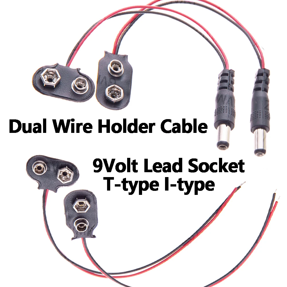  9Volt Lead Socket Plug Buckle Connection 15cm 9V Battery Connector Snap Clip Power Adapter T-type I-type Dual Wire Holder Cable