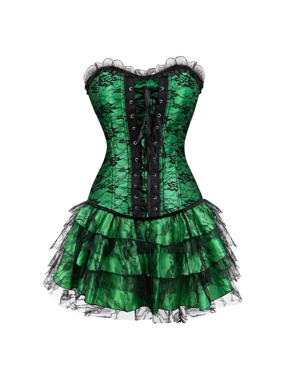 Damenrock aus Spitze, Blumenspitze, Netzstoff, Tüll, Mini-Gothic, mehrlagig, gerüscht, passendes Korsett, Vintage-Burlesque-Kostüme – Detail 9