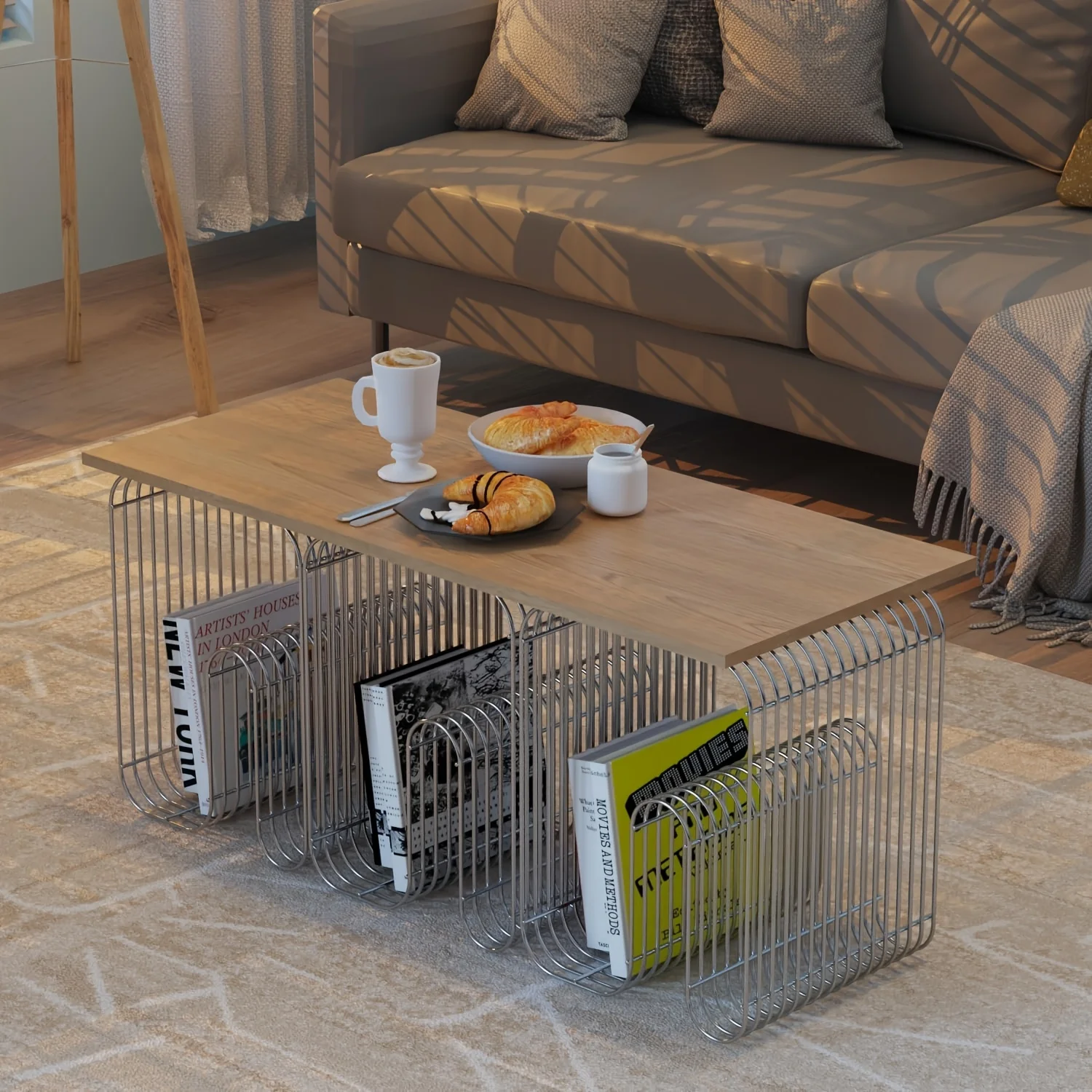 Vintage Style Creative Iron Side Table, Metal Magazine and Newspaper Rack, Storage Shelf, Sofa Side Table, Small Tea Table image 4