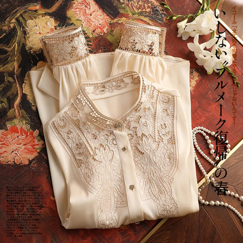 New Arrival Ladies\' Shirts for Elegant Style Luxury embroidery Women\'s Button-Down Tops with Graceful Design Spring blusa mujer